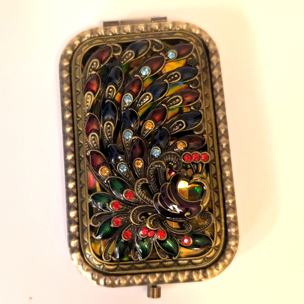 Colorful Peacock Vintage Looking Compact Case NWOT